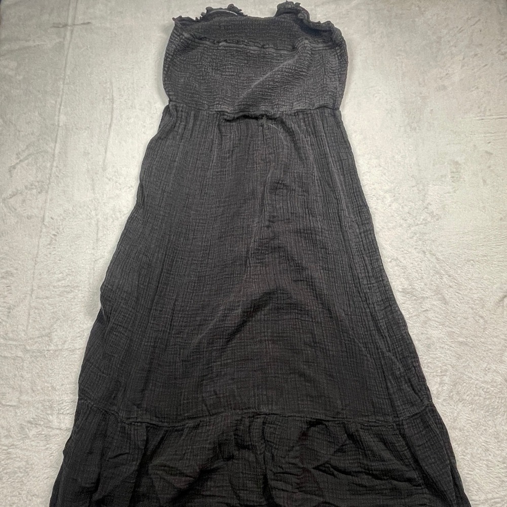Anthropologie Dress Women XL Charcoal Grey Strapless Smocked Gauze Maxi Tiered - Picture 8 of 8